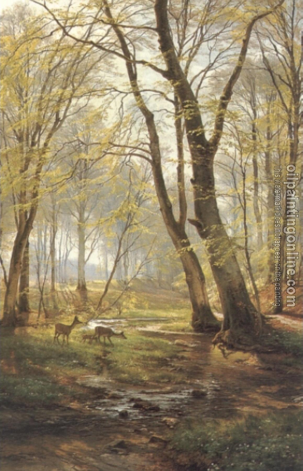 Aagard, Carl Fredrik - A Woodland Scene With Deer